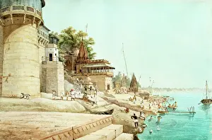 Holy Prints: View of the Benares ghats, 1825. Creator: James Prinsep