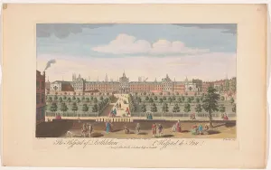 Formal Garden Prints: View of Bethlem Royal Hospital in London, 1747. Creator: Thomas Bowles