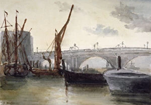 Blackfriars Bridge Gallery: View of Blackfriars Bridge, with boats in the foreground, London, c1835