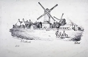 William Day Prints: View of Blackheath, showing windmills and buildings, Greenwich, London, 1832. Artist