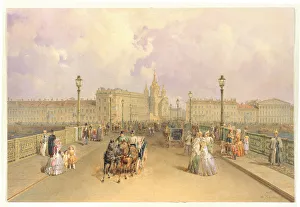 Sadovnikov Prints: View of the Blagoveshchensky Bridge in Saint Petersburg
