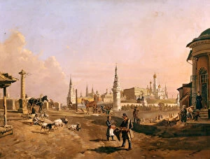 Moskva River Gallery: View of the Bolshoy Kamenny Bridge and the Kremlin from Zamoskvorechye, 1837