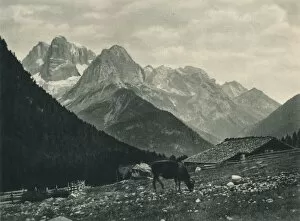 View of the Brenta Group with alpine pasture, Madonna di Campiglio, Dolomites, Italy, 1927. Artist: Eugen Poppel