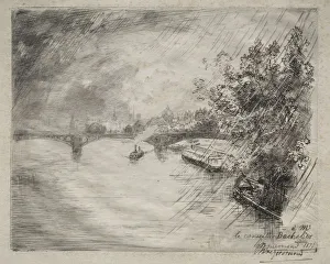 1833 1914 Prints: View of the Bridge of Saint-Peres, 1877. Creator: Felix Bracquemond (French, 1833-1914)