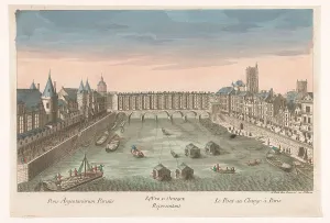 Daumont Jean Francois Prints: View of the built -up Pont au Change over the Seine River in Paris