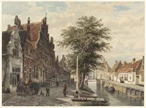 Cobblestone Prints: View of the canal in Hasselt, 1863. Creator: Cornelis Springer