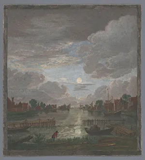 Neer Aert Van Der Prints: View of a canal in the vicinity of the city of Haarlem in Moonlight