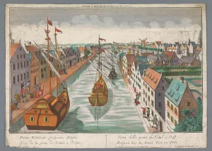 Towpath Prints: View of a canal in the vicinity of the Ketelpoort in Delft, 1742-1801. Creator: Anon
