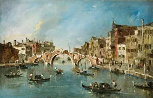 Gondolieri Prints: View on the Cannaregio Canal, Venice, c. 1775-1780. Creator: Francesco Guardi