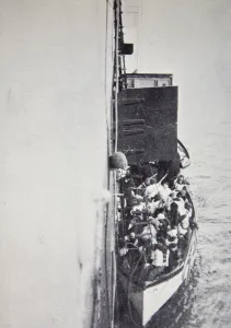 Titanic Prints: View from the Carpathia of a lifeboat from the Titanic brought alongside, 15 April, 1912