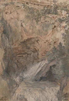 Brush And Brown Wash Collection: View of the Cascades at Tivoli, ca.1724-33. Creator: Nicolas Delobel