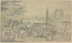 Al Fresco Prints: View of a castle with a garden party, mid-17th century. Creator: Johann Wilhelm Baur
