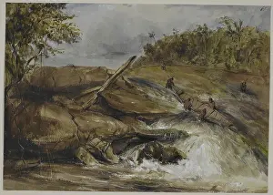 Canoe Prints: View of a cataract, Karamata, 1842-43. Creator: Edward Alfred Goodall