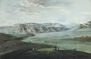 View of Caucasian Mineral Waters and the Kislovodsk Fortress, 1805. Artist: Korneev (Karneev) View of Caucasian Mineral Waters and the Kislovodsk Fortress, 1805. Artist: Korneev (Karneev)