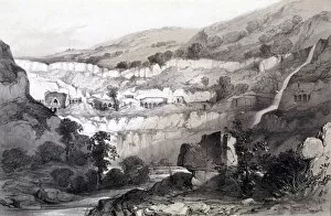 Ajanta Gallery: View of Caves, Ajunta, India, 1844. Artist: Thomas Colman Dibdin