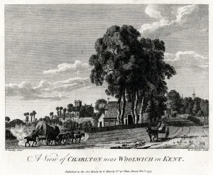 A View of Charlton near Woolwich in Kent, 1775.Artist: Michael Angelo Rooker A View of Charlton near Woolwich in Kent, 1775.Artist: Michael Angelo Rooker
