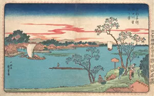 Cherry Trees Collection: A View of Cherry Trees in Leaf along the Sumida River, 1831. 1831. Creator: Ando Hiroshige