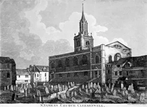Parish Prints: View of the church and graveyard of St James Clerkenwell, London, c1820. Artist