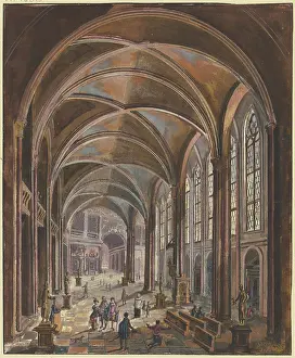 Windows Prints: View of a church interior with Gothic windows and Baroque furnishings