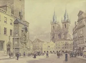 Czech Prints: View of the Church of Our Lady before Tyn and the Marian Column in Prague's Old Town Square
