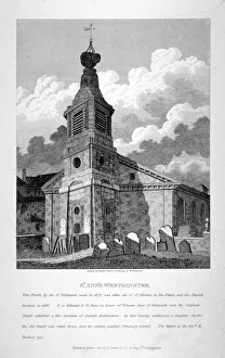 Pearson Prints: View of the Church of St Anne, Soho, across the graveyard, London, 1810