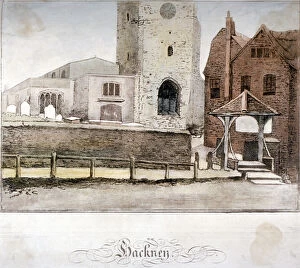 Hackney Collection: View of the Church of St John at Hackney, London, c1795