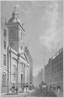Old Broad Street Prints: View of the Church of St Peter-le-Poer and Old Broad Street, City of London, 1830