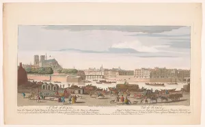 Cargo Boat Prints: View of the city of Paris seen from the Quai de Miramion, 1749. Creator: Nathaniel Parr
