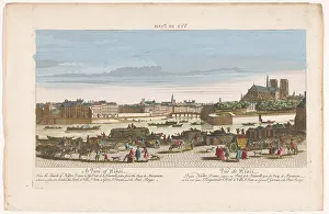 Pont Saint Louis Prints: View of the city of Paris seen from the Quai de Miramion, 1749-1799. Creator: Anon