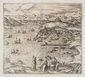 Library Of The University Gallery: View of the city of Santander. Engraving for the work Civitates Orbis Terrarrum
