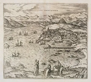 Maps Prints: View of the city of Santander. Engraving for the work Civitates Orbis Terrarrum