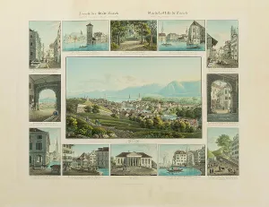 Birds Eye View Prints: View of the city of Zurich, 1832-1833. Creator: Isenring, Johann Baptist (1796-1860)