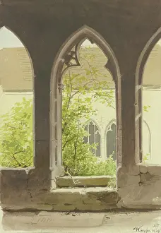 Courtyard Prints: View from the cloister into the overgrown courtyard of the Collegiate Church of St