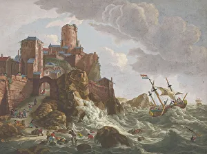 Sinking Prints: View on a coast with ships and boats on the cliffs in Norway