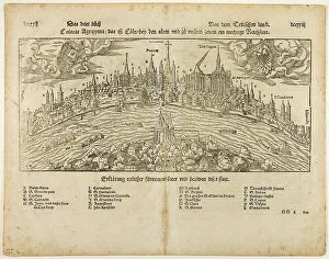 Woodcut On Paper Prints: View of Cologne (recto) Man Hanged from a Tree (verso)