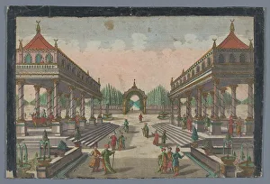 Istanbul Turkey Prints: View of a colonnade towards a cypress garden in Constantinople, 1742-1801. Creator: Anon