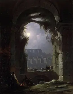 Moonlit Prints: View of the Colosseum by Night, 1830. Creator: Franz Ludwig Catel