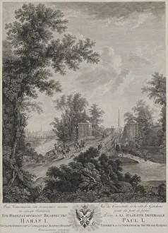 Gatchina Prints: View of Connetable Square from the Stone Bridge in Gatchina
