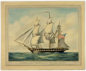 Frigate Prints: A View of the Constitution off Boston, 1814. Creator: Isiah Whyte