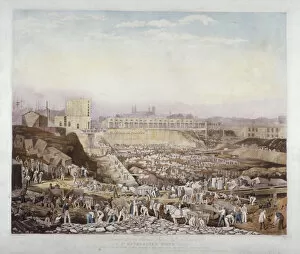 Construction Worker Gallery: View of construction work at St Katherines Dock, Stepney, London, January, 1828