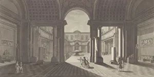 Vaulted Ceiling Gallery: View of the courtyard of the Museo Pio-Clementino, from Veduta generale in prosp... ca