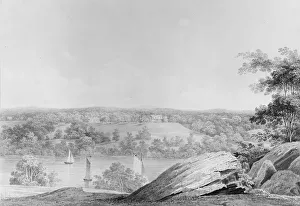 View of the David Hosack Estate at Hyde Park, New York, from Western Bank... ca. 1832