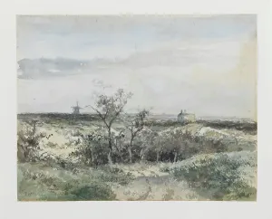 Weissenbruch Jan Hendrik Prints: View of the Dekkersduin, with the old gas factory and windmill in the distance
