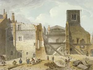 John Plantagenet Prints: View of the demolition of the Savoy Palace, Westminster, London, 1820