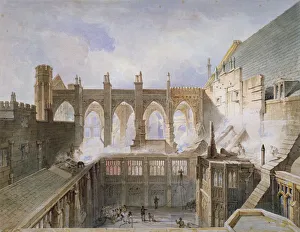 John Taylor Prints: View of the destruction of St Stephens Chapel, Palace of Westminster, London, 1834 Artist