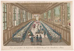 View of the dining room of the Hôtel des Invalides in Paris with a company of a meal, 1700-1799. Creator: Anon