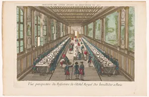 View of the dining room of the Hôtel des Invalides in Paris with a company of a meal, 1700-1799. Creator: Anon