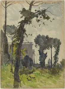 Harpignies Henri Joseph Prints: View of the Dome of Saint Peter's, Rome, 1863. Creator: Henri-Joseph Harpignies
