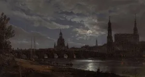 Moonlit Prints: View of Dresden by Moonlight, 1838. Creator: Johan Christian Dahl