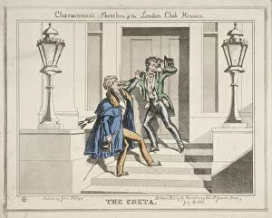 Phillips Gallery: View of two drunken revellers on the steps of Crockfords Club, London, 1829. Artist